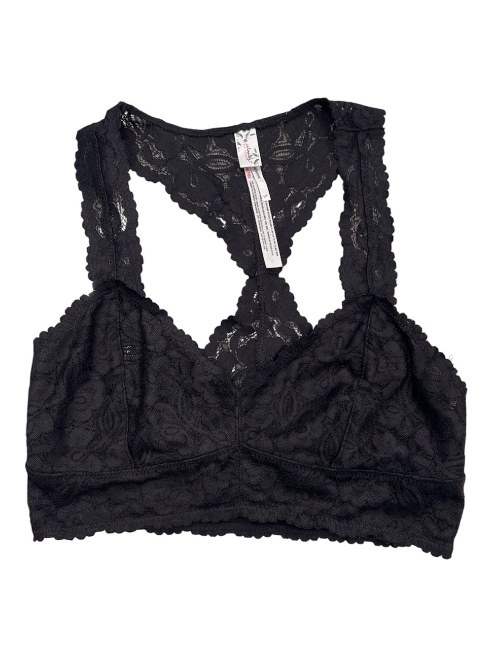Intimately Free People Black Floral Lace Racerback Bralette Wireless Pullover S